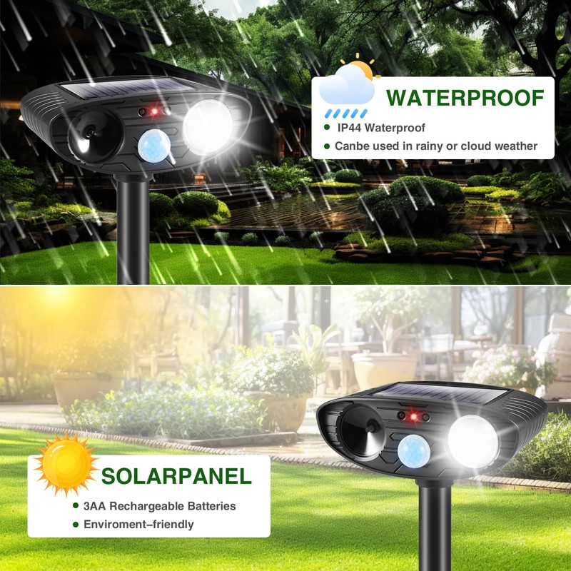 4Pack Ultrasonic Raccoon Repellent Outdoor Solar Animal Repellent with Motion