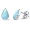 Bezel Set Teardrop Natural Larimar Stud Earrings Sterling Silver