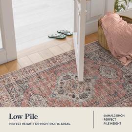 Lahome Oriental Washable Rugs 8x10, Non-Slip Soft Bedroom Rugs Stain Resistant, Ultra-Thin 8x10 Rugs for Living Room Vintage Rug Accent Carpet for Dining Room Office(8x10ft,Peach/Orange)