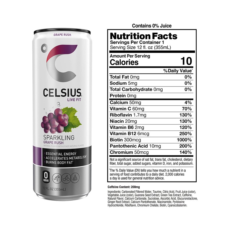 CELSIUS Sparkling Grape Rush, Functional Essential Energy Drink 12 Fl
