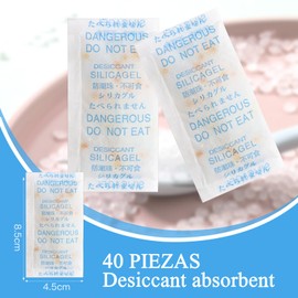 KASURE 10 Gram x 40 Packs Desiccant Sachets, Reusable Silica Gel Packets for Storage, Desiccant Packs with Yellow Indicating Silica Gel, for Protecting Food, Books and Machine