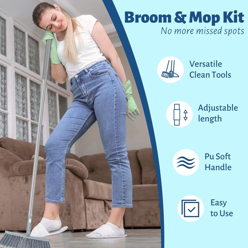 3-in-1 Detachable Broom and Mop Set Combo for House Cleaning,