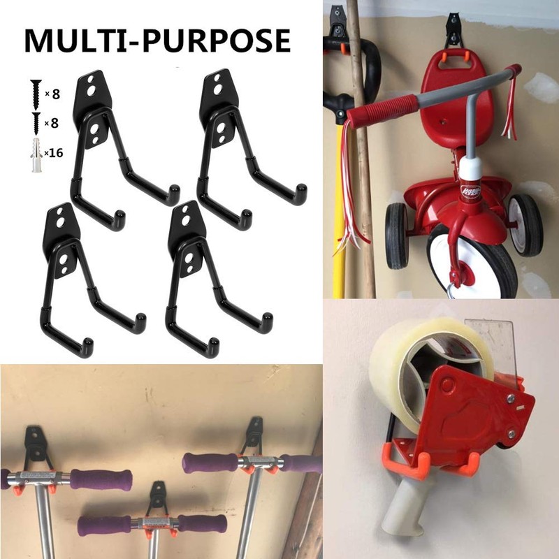 PiPaFox Garage Storage Utility Double Hooks, Heavy Duty Wall Mount