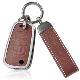 OFF WE GO Car Key Case Leather Key Cover for Opel Astra j Zafira Adam Aveo Matiz Cruze Captiva Spark Orlando Trax Protective Case with Key Fob Key Cover, brown