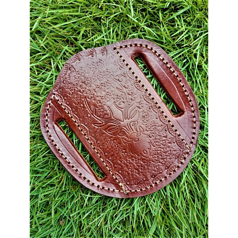 Leather Sheath GENUINE LEATHER DEER ENGRAVED PANCAKE Folding Knife Outdoor