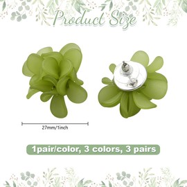 GOMAKERER 3 Pairs 3 Colors Flower Cluster Earrings, 2.7cm Boho Statement Floral Earrings White Pink Green Rose Flowers Earrings Studs Wedding Birthday Jewelry Gifts for Women