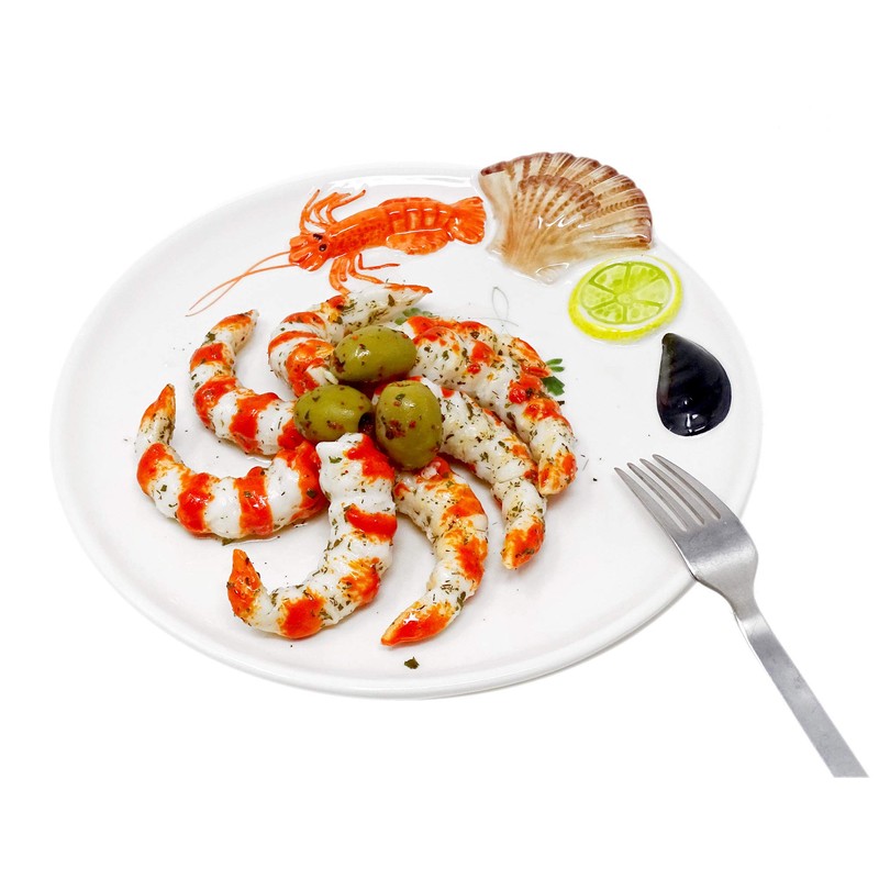 Lashuma Handmade Italian Ceramic Seafood Design Round Fish Plate 25cm