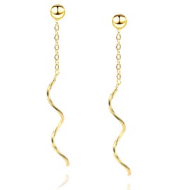 Spiral Dangle Earrings 925 Sterling Silver Long Tassel Chain Threader Earrings Hypoallergenic Jewelry for Women Girls Jewelry Gifts (gold)