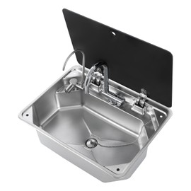 LyeXD Bar RV Sink, Kitchen Sink Stainless Steel Single Bowl Sink with Foldable Faucet & Cover, Drop-In Sinks Single Bowl Hand Wash Basin Sinks Camper Sink for Boats, Camper Vans, Bars, Kitchens