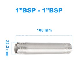 ERGAOBOY 2Pcs SS304 1" Male x 100mm Straight Threaded Pipe Nipple