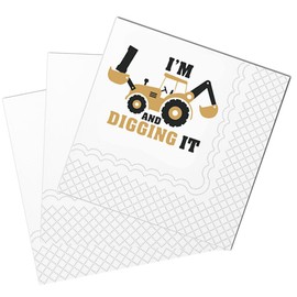 SharkBliss Construction - Servilletas de cóctel para primer cumpleaños, paquete de 50 servilletas de papel de cumpleaños para excavadora de cumpleaños para bebés y niños, decoración de mesa del primer cumpleaños de 2 capas, 5 x 5 pulgadas (soy 1 y cavand