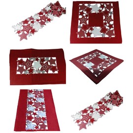 Westernlifestyle Table Runner Table Cloth Christmas Tablecloth Embroidered Stars Red Silver Grey (35 x 70 cm)
