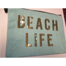 Mud Pie "Beach Life" and Starfish Sequin Design Jute Zip Cases, Set of 2, NWT