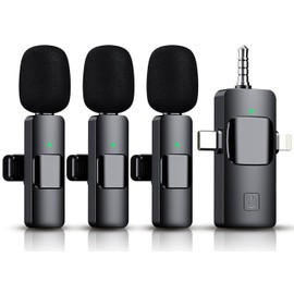 3 in 1 Wireless Lavalier Microphone for iPhone, iPad, Android, Camera,12-Hour Battery, mini Noise Reduction Recording Mic 2.4G Ultra-Low Delay, Microphone for Vlog/ TikTok/YouTube Live Stream( 3 Mic)