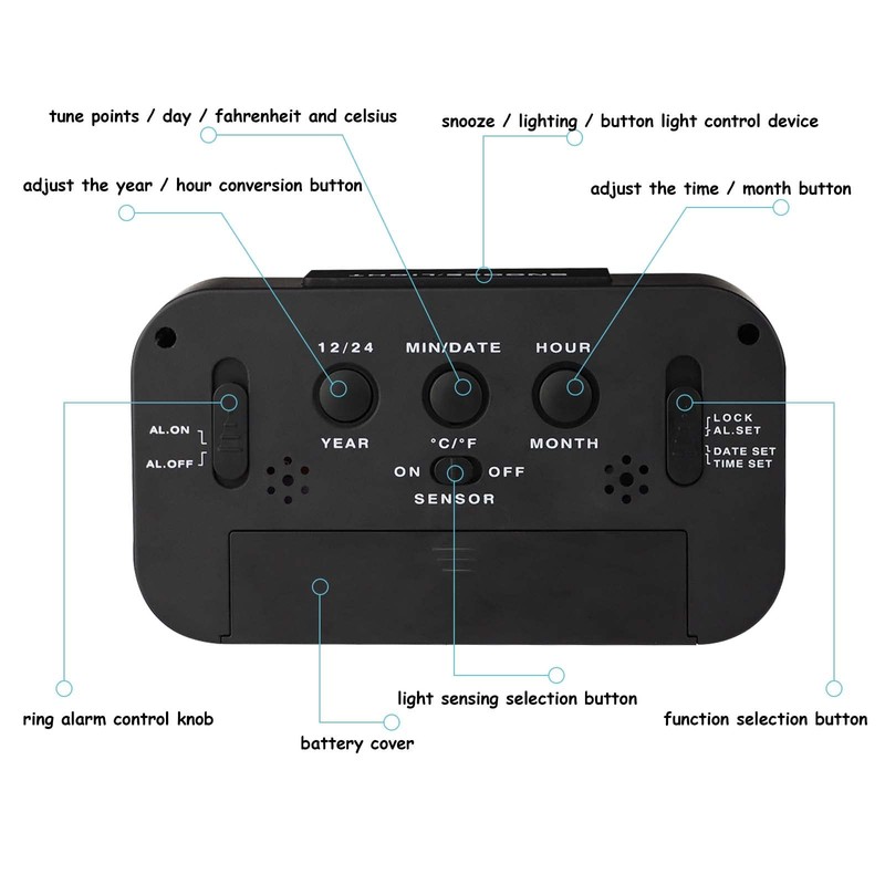 JOPHEK LCD Digital Alarm Clock, Travel Alarm Clock with Temperature