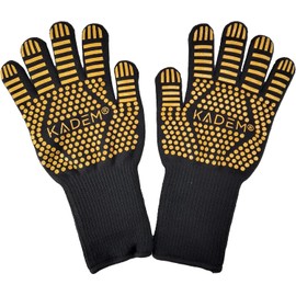 Unisex Oven Gloves, Grill Gloves, Heat Resistant up to 800 °C, Fireproof, Non-Slip, Heat Protection, Classic Gold, S/M