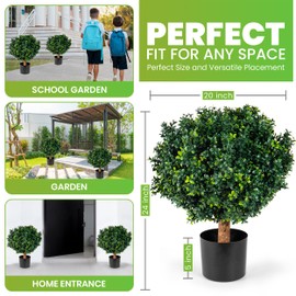 24” Tall 20" Diameter Artificial Plant Topiary Boxwood Ball Trees – UV Resistant Greenery Plants Ball Fake Tree for Home Decor, Backyard, Balcony, Office, Indoor, Outdoor (Tree Storage Bag Included)