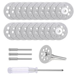 20 PCS Professional 545 Diamond Cutting Discs，Cut Off Wheel Kit for Dremel Rotary Tools | 22mm Blades + 4 Mandrels & Screwdriver