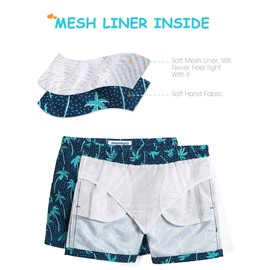 MaaMgic Boys Swim Trunks Swim Shorts Toddler Bathing Suit Quick Dry Beach Board Shorts for All Ages,Palm Tree-Navy,3T