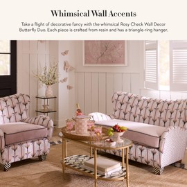 MACKENZIE-CHILDS Butterfly Duo, Hanging Butterfly Wall Decor, Pink-and-White Rosy Check, Set of 2