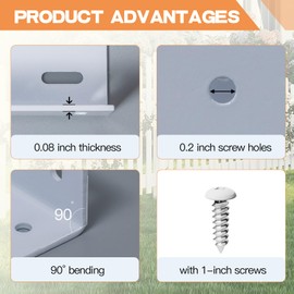 Heavy Duty 2-3/4 inches Fence Rails Brackets Kit Metal Replacement for 2.75in Frail Plastic Brackets, Alluminum Fence Bracket for Vinyl Fencing Panel to Post Connection (White, 4Pcs & 40 Screws)