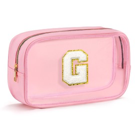 Fohufo Makeup Bag Organizer - Travel Essentials Toiletry Bag for Women, Waterproof Travel Toiletry Bag with Zipper | Birthday Gifts for Women (Pink Letter G)