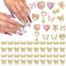 YAEISM Gold Nail Charms 3D Purple Heart Charms for Nails Alloy Bow Nail Charms Butterfly Charms for Women Nail Art Decoration