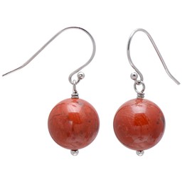 Handmade 12MM Red Jasper Ball Sterling Silver Earrings for Women Mother