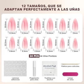 Uñas Postizas con Punta Francesa, Uñas Press on para Manos, Cortas y Puntiagudas en Forma de Almendra con Acabado UV, Kit de Uñas Semitransparentes de
