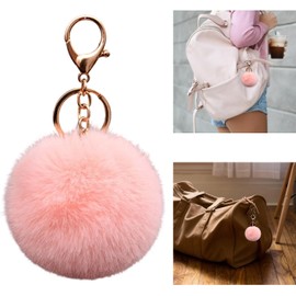 LLavero de pieles para mujer, llaveros con bolas de de conejos suaves y peludos, decoración para bolso de, llavero con pompones elegantes, llaveros de pieles sintéticas
