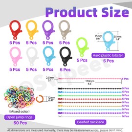 Swpeet 150Pcs 10 Colors Plastic Lobster Claw Clasps with 10 Colors Ball Chains and Mixed Colors Open Jump Rings Assortment Kit, Lobster Claw Keychain Clips for Jewelry Making DIY Crafts Keychains