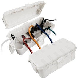 Flemoon [2 Pack] Outdoor Electrical Box Waterproof, Medium Weatherproof Electrical Box (11.5x5.2x4 inch) w/ 6 Cable Entry Ports, Extension Cord Cover for Power Strip, Timer, Holiday Light, White