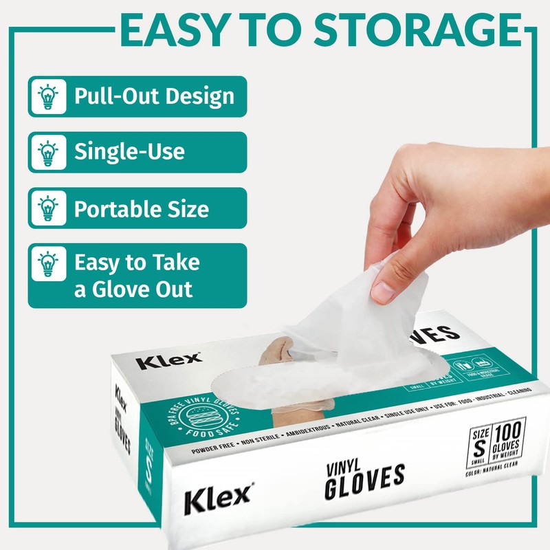 Klex Disposable Heavy Duty Vinyl Gloves Latex Free Powder Free,