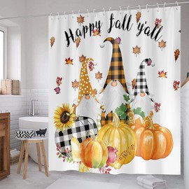 ZCHOMI Fall Gnomes Pumpkin Shower Curtain Maple Leaves Autumn Harvest Thanksgiving Shower Curtain for Bathroom Waterproof Polyester Fabric Bath Curtain 72 x 72 Inch with 12 Plastic Hooks