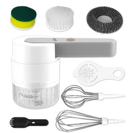 Purée Stick, Electric Hand Blender 6-in-1 Set, Whisk, Stainless Steel Purée Stick with Cream Stick, Cleaning Brush, Cleaning Cotton and Steel Wool Ball, Multifunctional Head for Baby Food