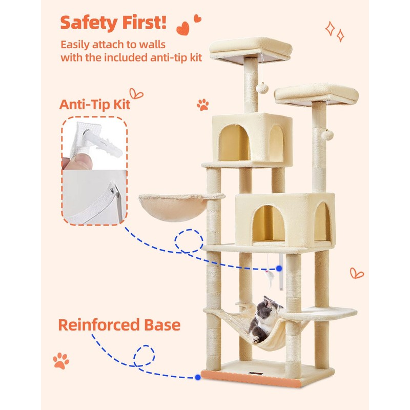 Taoqimiao Cat Tree, 66.2-Inch Cat Tower for Indoor Cats, Plush