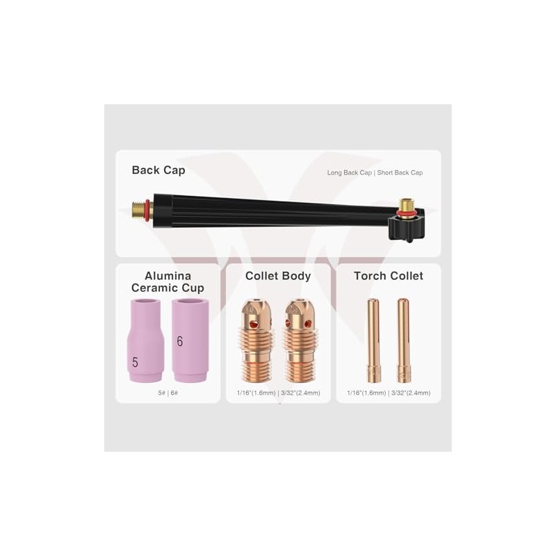 YESWELDER 8Pcs TIG Welding Torch Consumables Kit Collets Alumina Ceramic