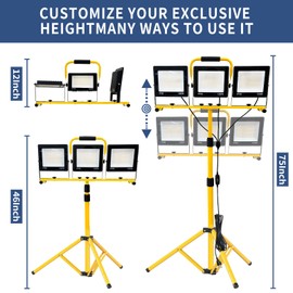 changlang 30000LM LED Work Light with Stand & Tripod 3 Head Dimmable IP66