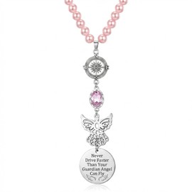 Car Rosary for Rearview Mirror, Guardian Angel Car Charm,Pink Beaded Decade Rosarys for Truck, Car, Travel Protection, Gifts for Drivers (Silver1)