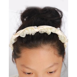 BERYUAN Women Girls Off-White Lace Pearl Crystal Hair Hoop Pearl Knotted Lace Headband Top Knot Headpiece Fashion Lace Hair Piece No Slip Pearl Crystal Hair Hoop for Girls (off-white)