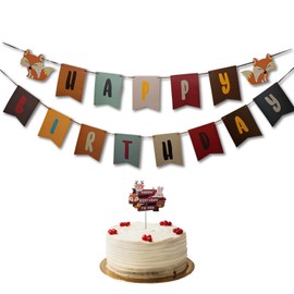 Zotemo - Cartel y decoración para tartas con diseño de animales y zorros, guirnalda colorida para decoración de fiestas de cumpleaños de niños con temática de animales