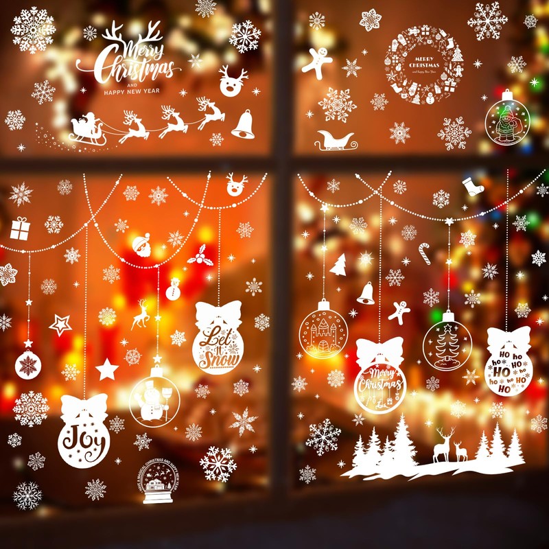 Hianjoo Christmas Stickers, Window Decorations, Double-Sided, Removable, Snowflake, Window Stickers,