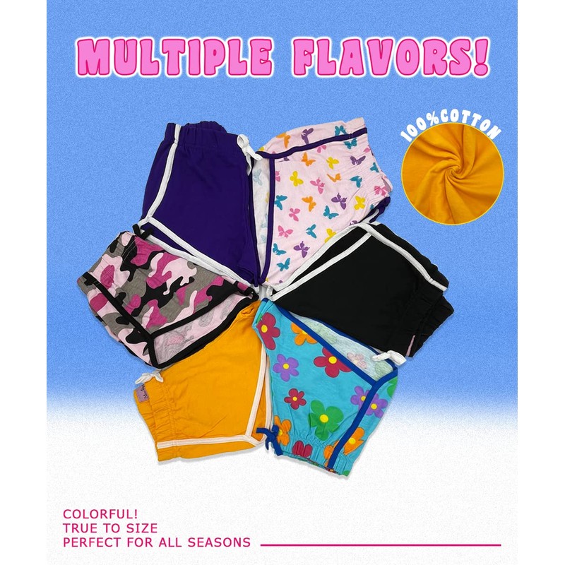 MISS POPULAR Girls 6 Pack Dolphin Shorts Cute Designs Comfy