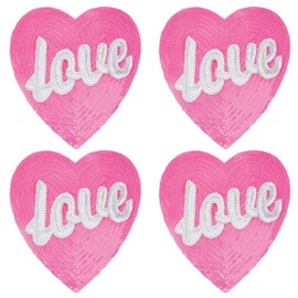 INFUNLY 4pcs Pink Heart Shaped Sew On Applique Sequin Heart Applique Patches Iron on Crystal Heart Patch Love Heart Embroidery Patch for Clothes Dress Jeans T-Shirts DIY Decor