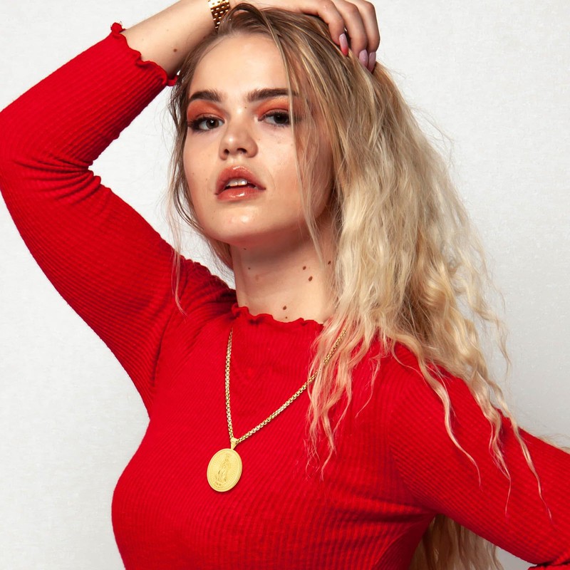 Eusense Virgin Mary Necklace Gold 14K Miraculous Medal Our Lady