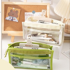 Pen Case, Pencil Case, 6 Layers Storage, Large Capacity, Transparent, Stylish, Simple, With Dividers, For Boys, Girls, Middle School, High School, College Students, Stationery Storage, Cosmetic Pouch