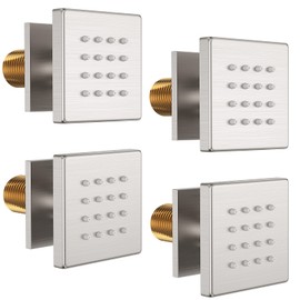 Bostingner Shower Body Spray Jets, Brushed Nickel Brass Square Shower Body Sprayer Spa Massage Showerhead Wall Mount Nozzles NPT 1/2”-4PCS (Brushed Nickel)