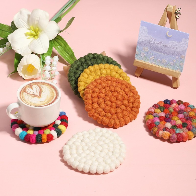 PATIKIL Set of 5 Round Wool Felt Coasters, Absorbent Cute