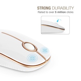 Vssoplor Wireless Mouse, 2.4G Slim Portable Computer Laptop Mouse with Nano Receiver Quiet Silent Optical Mice for Notebook, PC, Laptop, Computer-White and Gold