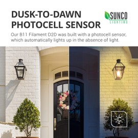 Sunco Lighting 10 Pack B11 LED Candelabra Bulb, Dusk-to-Dawn, 5W=40W, 4000K Cool White, Filament, 500 LM, E12 Base, Outdoor Decorative Light for Sconces - UL